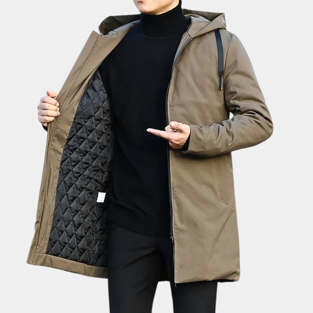Long Coat – Winterjacke für Herren mit Kapuze, winddicht, wattiert