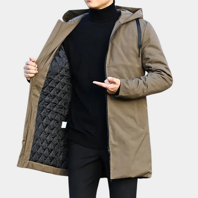 Long Coat – Winterjacke für Herren mit Kapuze, winddicht, wattiert