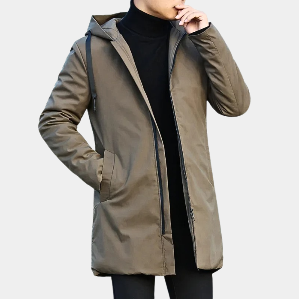 Long Coat – Winterjacke für Herren mit Kapuze, winddicht, wattiert