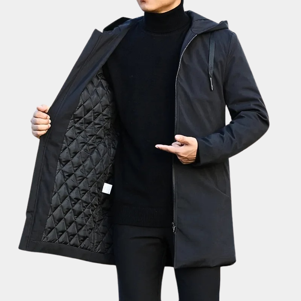 Long Coat – Winterjacke für Herren mit Kapuze, winddicht, wattiert