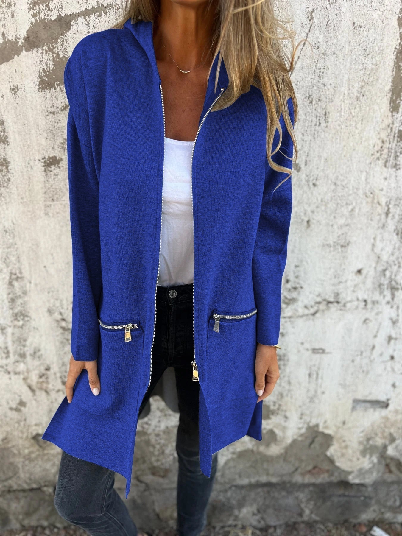 Long Hoodie | Kapuzenpullover | Lockere Passform | Kapuzenjacke mit Reißverschluss | Strickjacke mit Reißverschluss