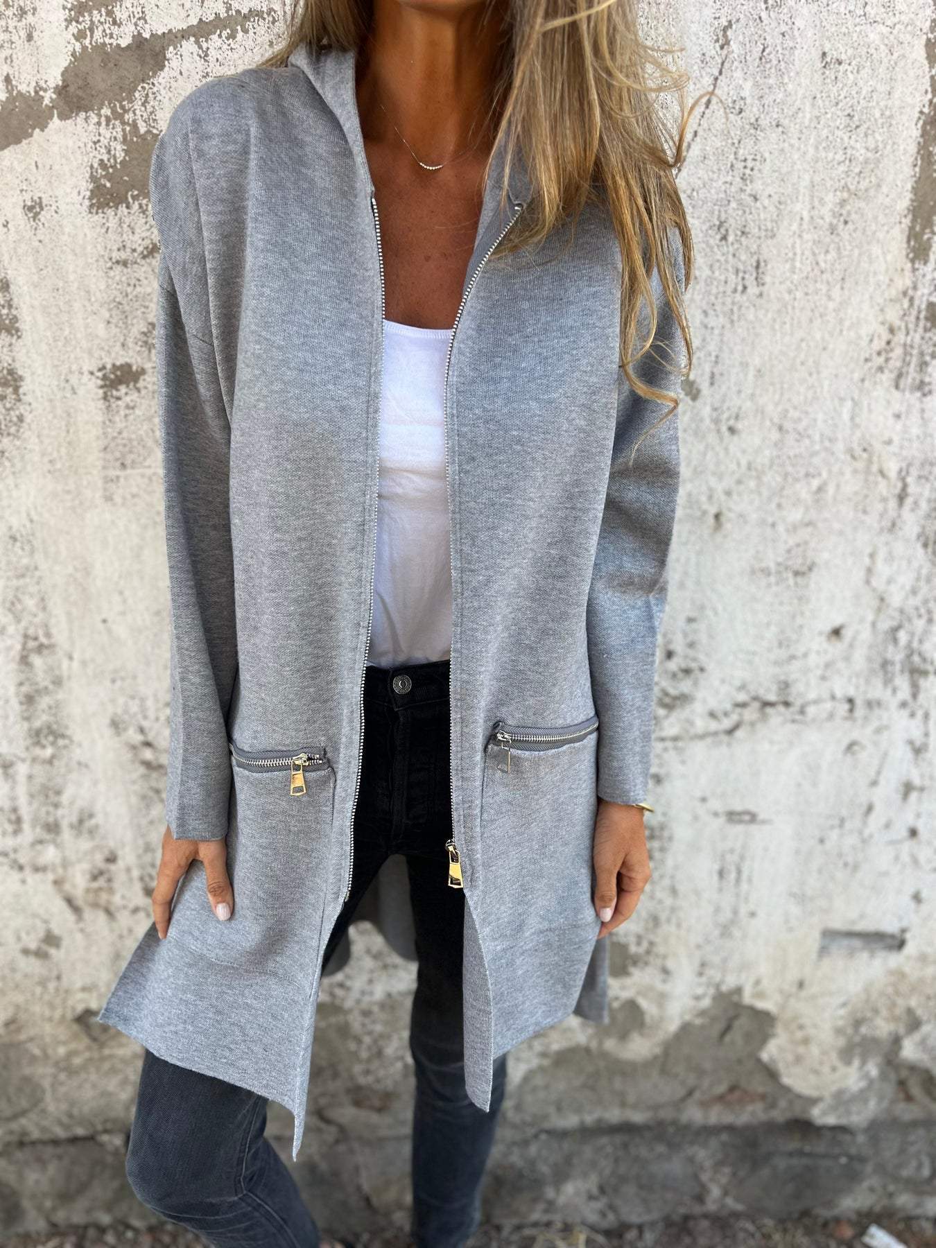 Long Hoodie | Kapuzenpullover | Lockere Passform | Kapuzenjacke mit Reißverschluss | Strickjacke mit Reißverschluss