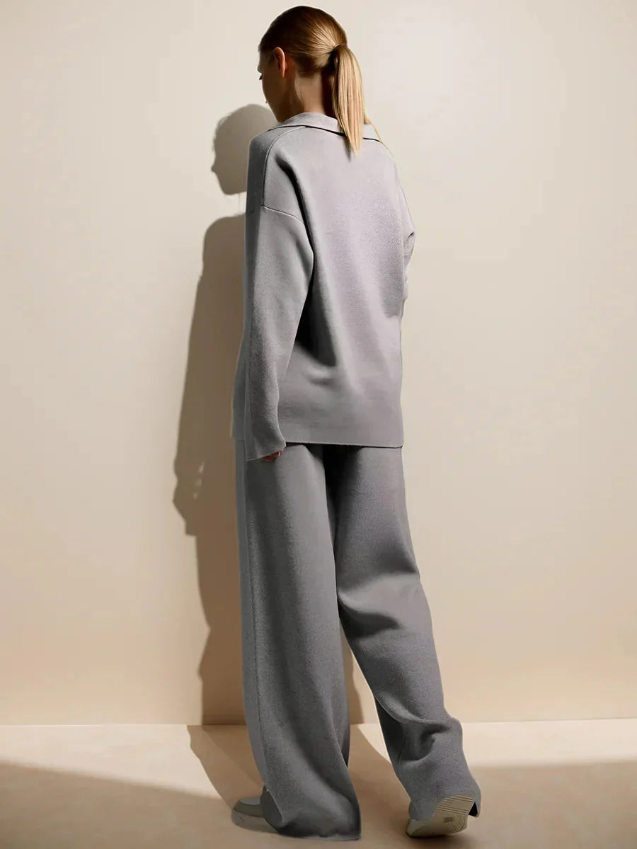 Lounge-Set | Oversize-Pullover | Weite Beinweite | Zweiteiler aus Strick | Loungewear für Damen