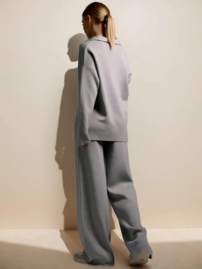 Lounge-Set | Oversize-Pullover | Weite Beinweite | Zweiteiler aus Strick | Loungewear für Damen