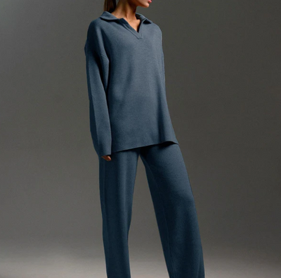 Lounge-Set | Oversize-Pullover | Weite Beinweite | Zweiteiler aus Strick | Loungewear für Damen