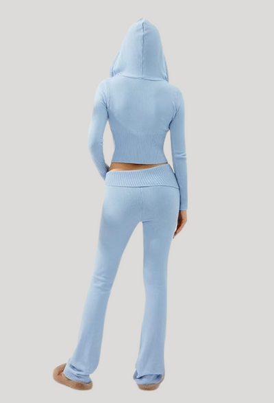Lounge-Set | Reißverschluss | Kapuze | Zweiteiler aus Strick | Loungewear für Damen