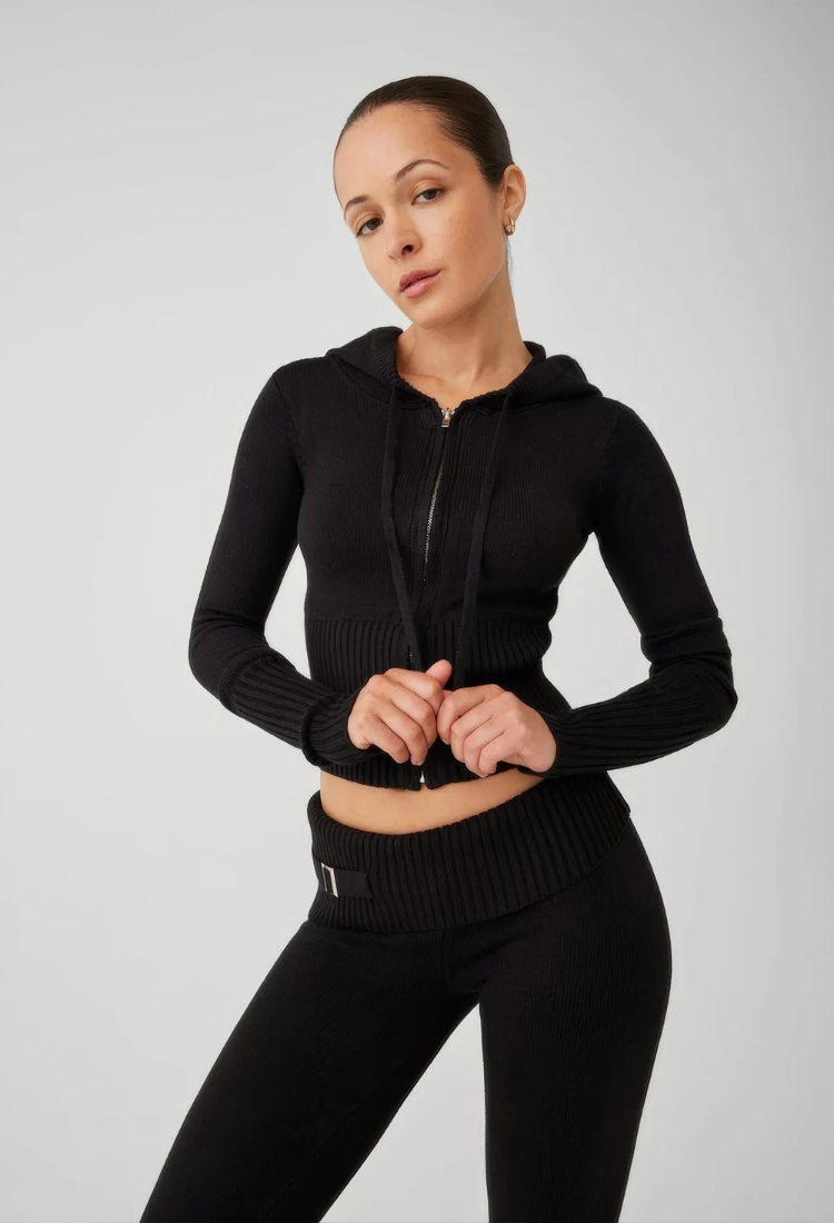 Lounge-Set | Reißverschluss | Kapuze | Zweiteiler aus Strick | Loungewear für Damen