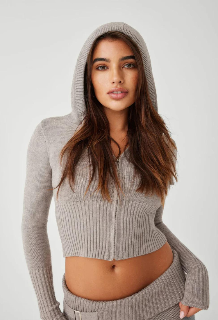 Lounge-Set | Reißverschluss | Kapuze | Zweiteiler aus Strick | Loungewear für Damen