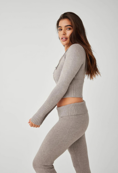 Lounge-Set | Reißverschluss | Kapuze | Zweiteiler aus Strick | Loungewear für Damen