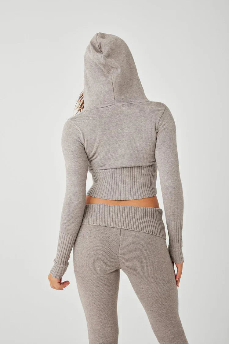 Lounge-Set | Reißverschluss | Kapuze | Zweiteiler aus Strick | Loungewear für Damen