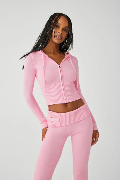 Lounge-Set | Reißverschluss | Kapuze | Zweiteiler aus Strick | Loungewear für Damen