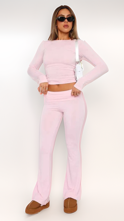Lounge-Set – Zweiteiler aus Baumwolle für Damen mit weitem Bein und langen Ärmeln