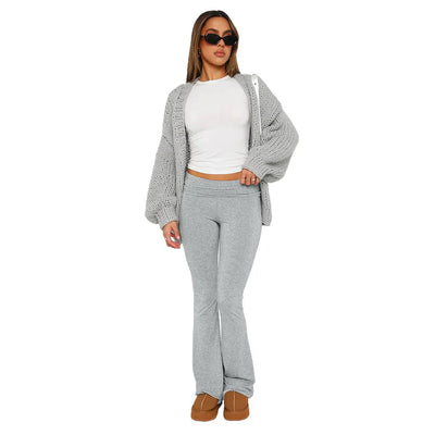 Lounge-Set – Zweiteiler aus Baumwolle für Damen mit weitem Bein und langen Ärmeln