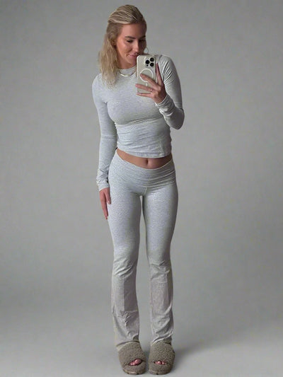 Lounge-Set – Zweiteiler aus Baumwolle für Damen mit weitem Bein und langen Ärmeln