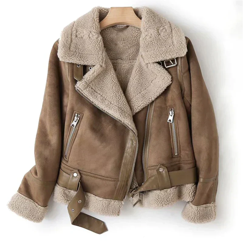 Macie - vollärmelige Lederjacke mit Sherpa-Futter