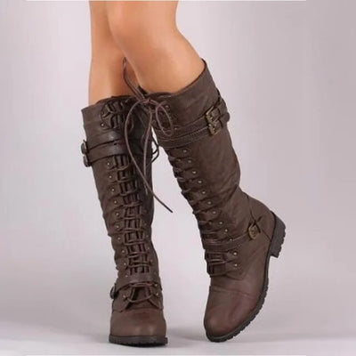 Maureenimem | Damen Steampunk Schnalle Stiefel | Lange