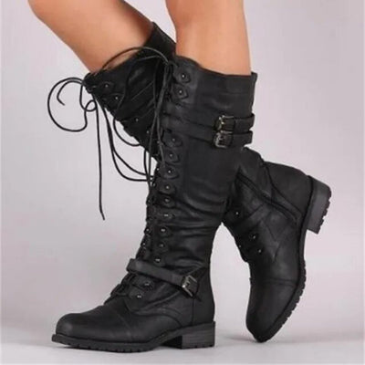 Maureenimem | Damen Steampunk Schnalle Stiefel | Lange