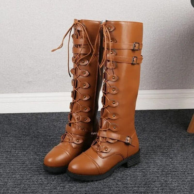 Maureenimem | Damen Steampunk Schnalle Stiefel | Lange