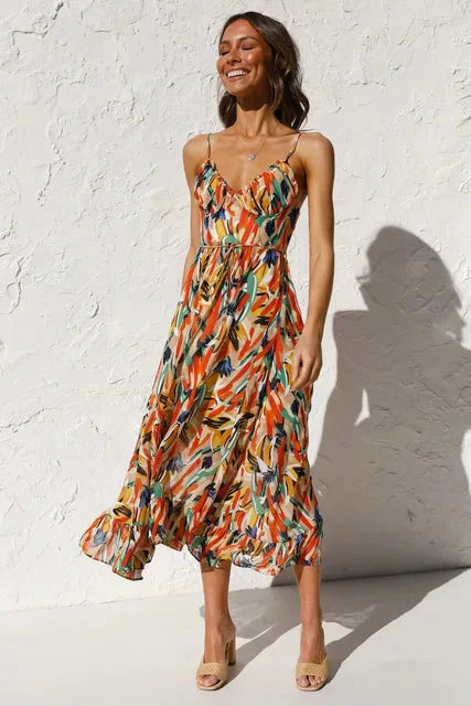 Midikleid | Ärmellos | V-Ausschnitt | Sommerkleid | Sonnenkleid