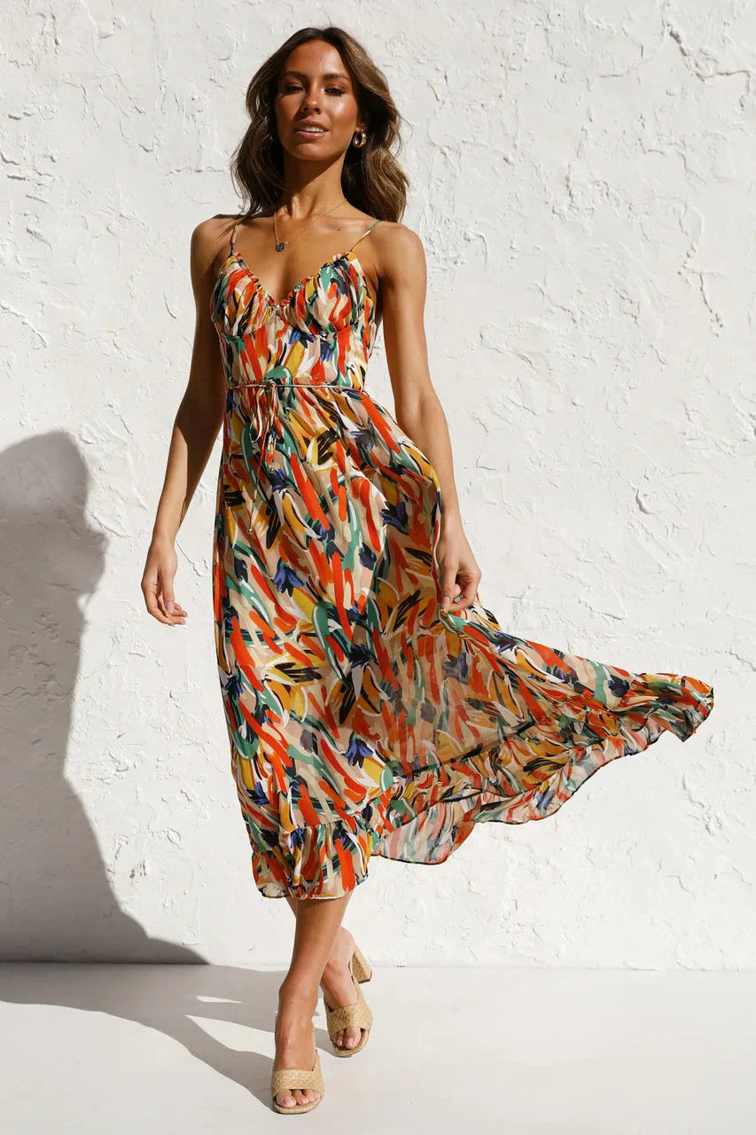 Midikleid | Ärmellos | V-Ausschnitt | Sommerkleid | Sonnenkleid
