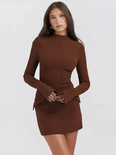 Minikleid - Hoher Ausschnitt - Lange Ärmel - Kleid mit Rollkragen - Elegantes Kleid