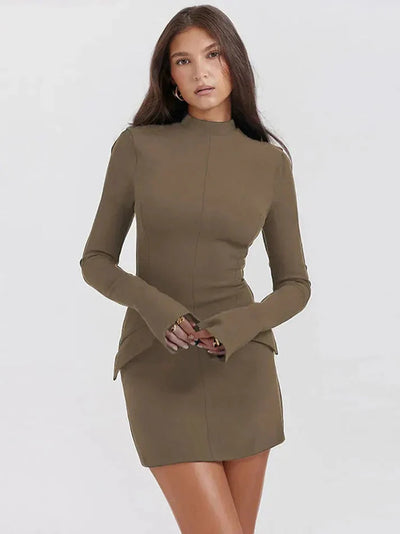 Minikleid - Hoher Ausschnitt - Lange Ärmel - Kleid mit Rollkragen - Elegantes Kleid