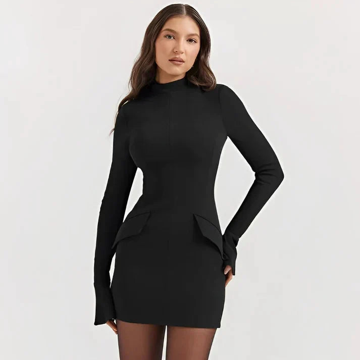 Minikleid - Hoher Ausschnitt - Lange Ärmel - Kleid mit Rollkragen - Elegantes Kleid