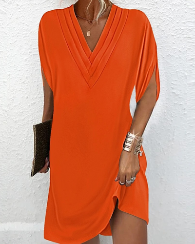 Minikleid | V-Ausschnitt | Lockere Passform | Kurzärmeliges Kleid | Sommerkleid