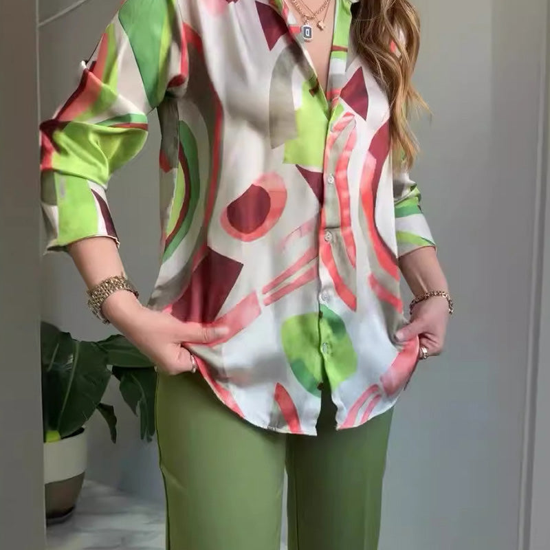 Bedrucktes Damen Hosenanzug Set