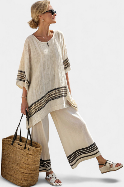 Anila – Elegantes Zweiteiliges Set Aus Leinen Mit Streifenmuster