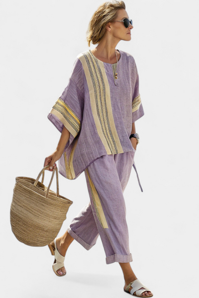 Anila – Elegantes Zweiteiliges Set Aus Leinen Mit Streifenmuster