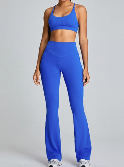 Blaue Yoga Leggings mit hohem Bund und Bauchkontrolle für Damen