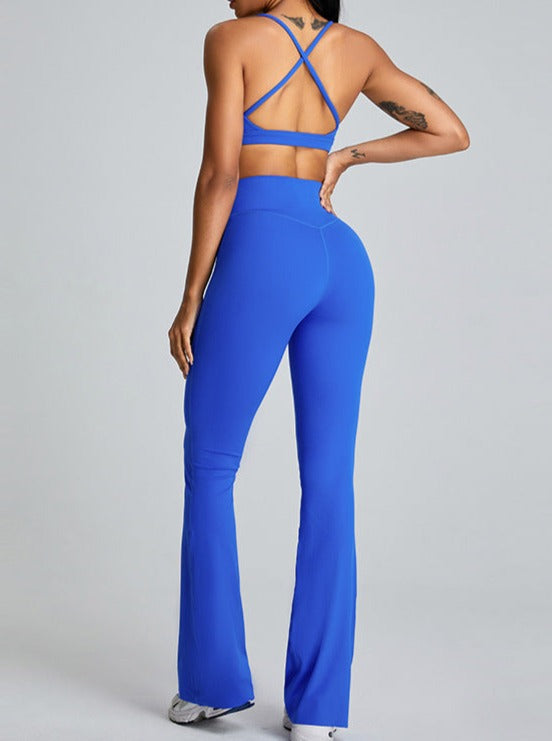 Blaue Yoga Leggings mit hohem Bund und Bauchkontrolle für Damen