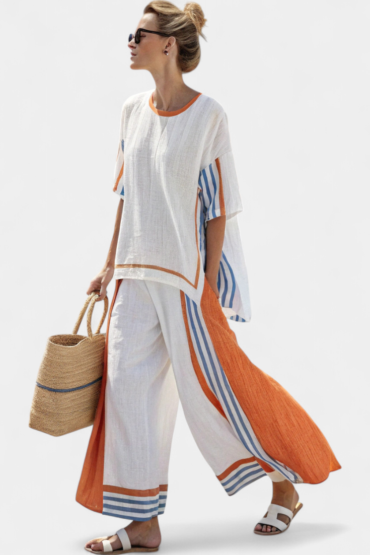 Anila – Elegantes Zweiteiliges Set Aus Leinen Mit Streifenmuster