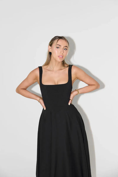 Yade Hochtailliertes Midi-Kleid Mit Quadrat-Ausschnitt Für Jeden Anlass