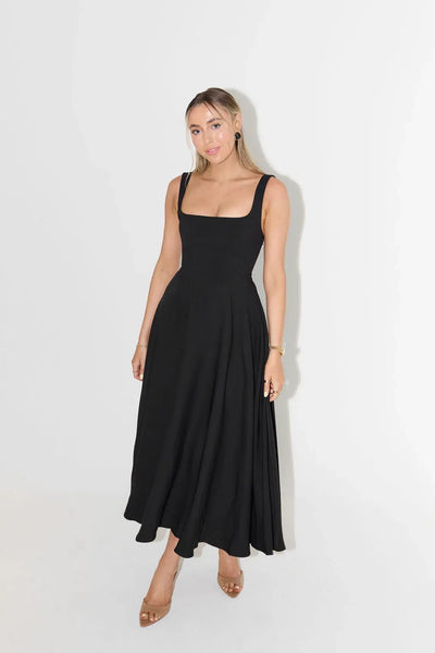 Yade Hochtailliertes Midi-Kleid Mit Quadrat-Ausschnitt Für Jeden Anlass
