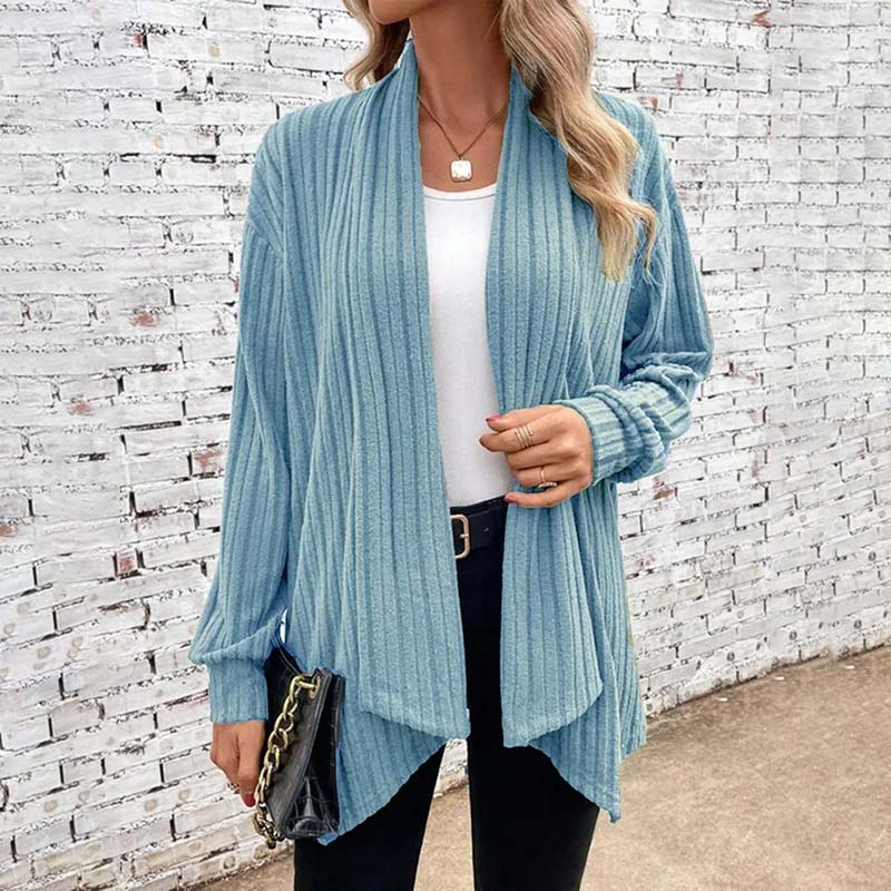 Offene Strickjacke – Langärmlige, locker sitzende, lange Damen-Strickjacke