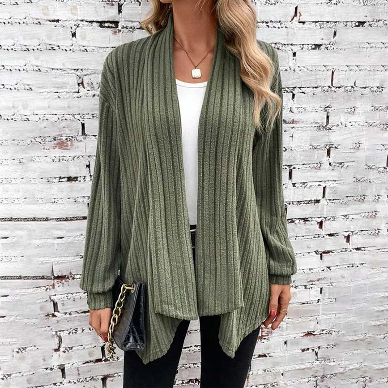 Offene Strickjacke – Langärmlige, locker sitzende, lange Damen-Strickjacke