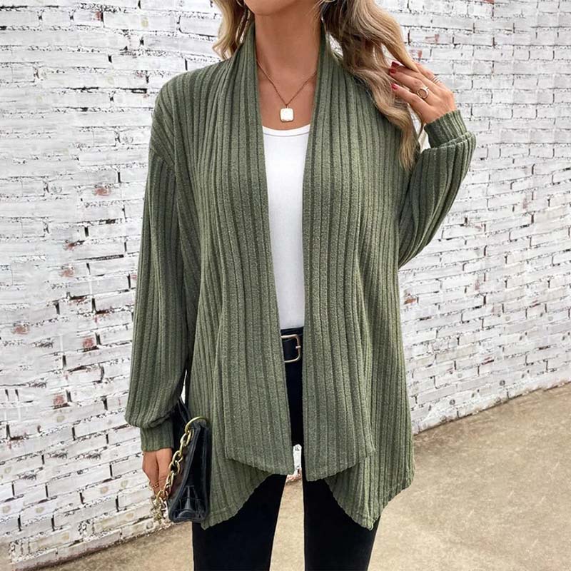 Offene Strickjacke – Langärmlige, locker sitzende, lange Damen-Strickjacke