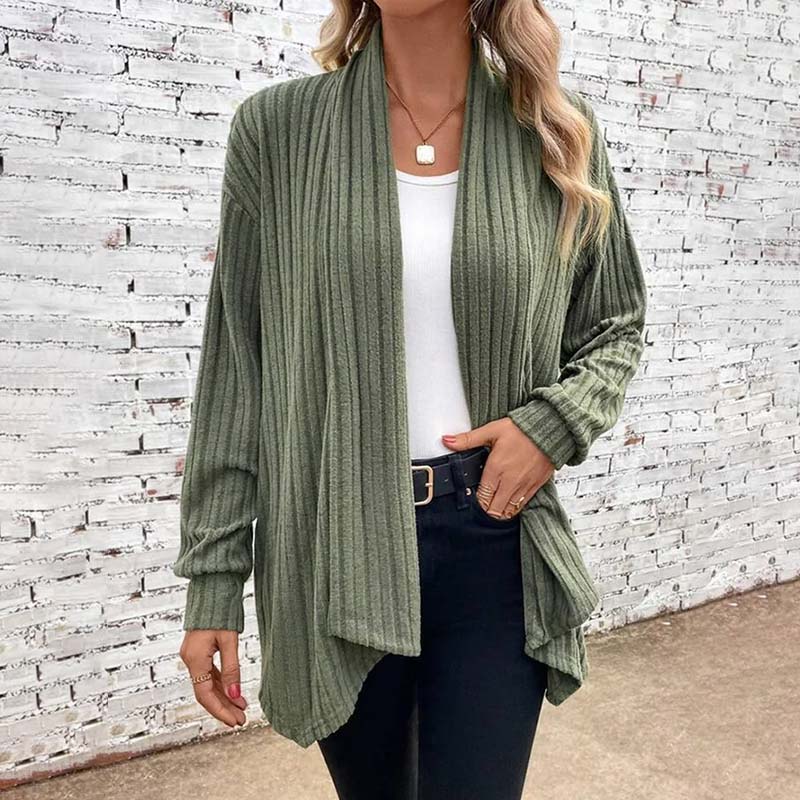 Offene Strickjacke – Langärmlige, locker sitzende, lange Damen-Strickjacke