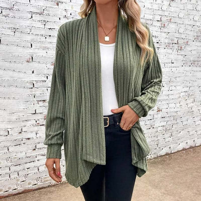 Offene Strickjacke – Langärmlige, locker sitzende, lange Damen-Strickjacke