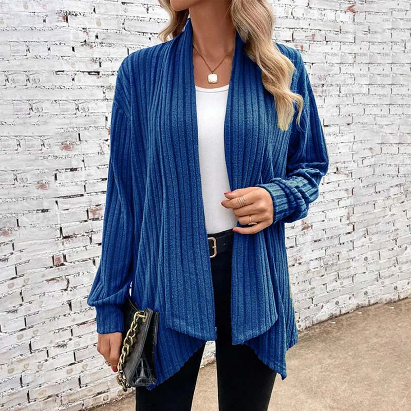 Offene Strickjacke – Langärmlige, locker sitzende, lange Damen-Strickjacke
