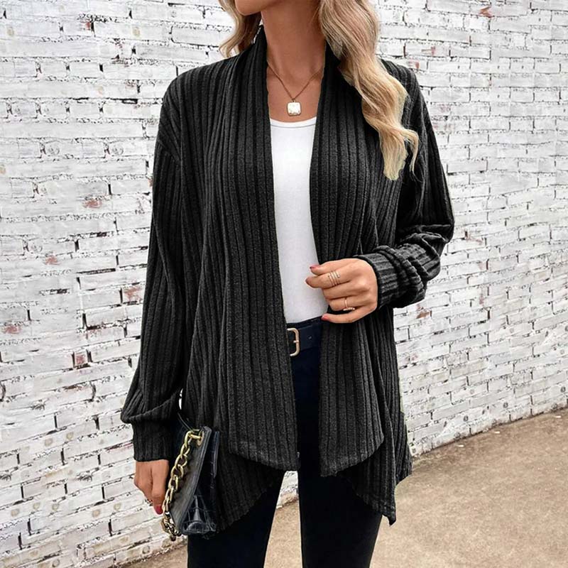 Offene Strickjacke – Langärmlige, locker sitzende, lange Damen-Strickjacke