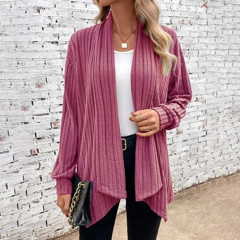 Offene Strickjacke – Langärmlige, locker sitzende, lange Damen-Strickjacke