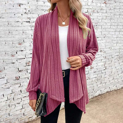 Offene Strickjacke – Langärmlige, locker sitzende, lange Damen-Strickjacke