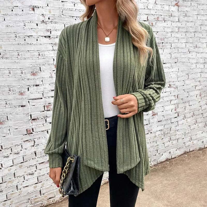 Offene Strickjacke – Langärmlige, locker sitzende, lange Damen-Strickjacke