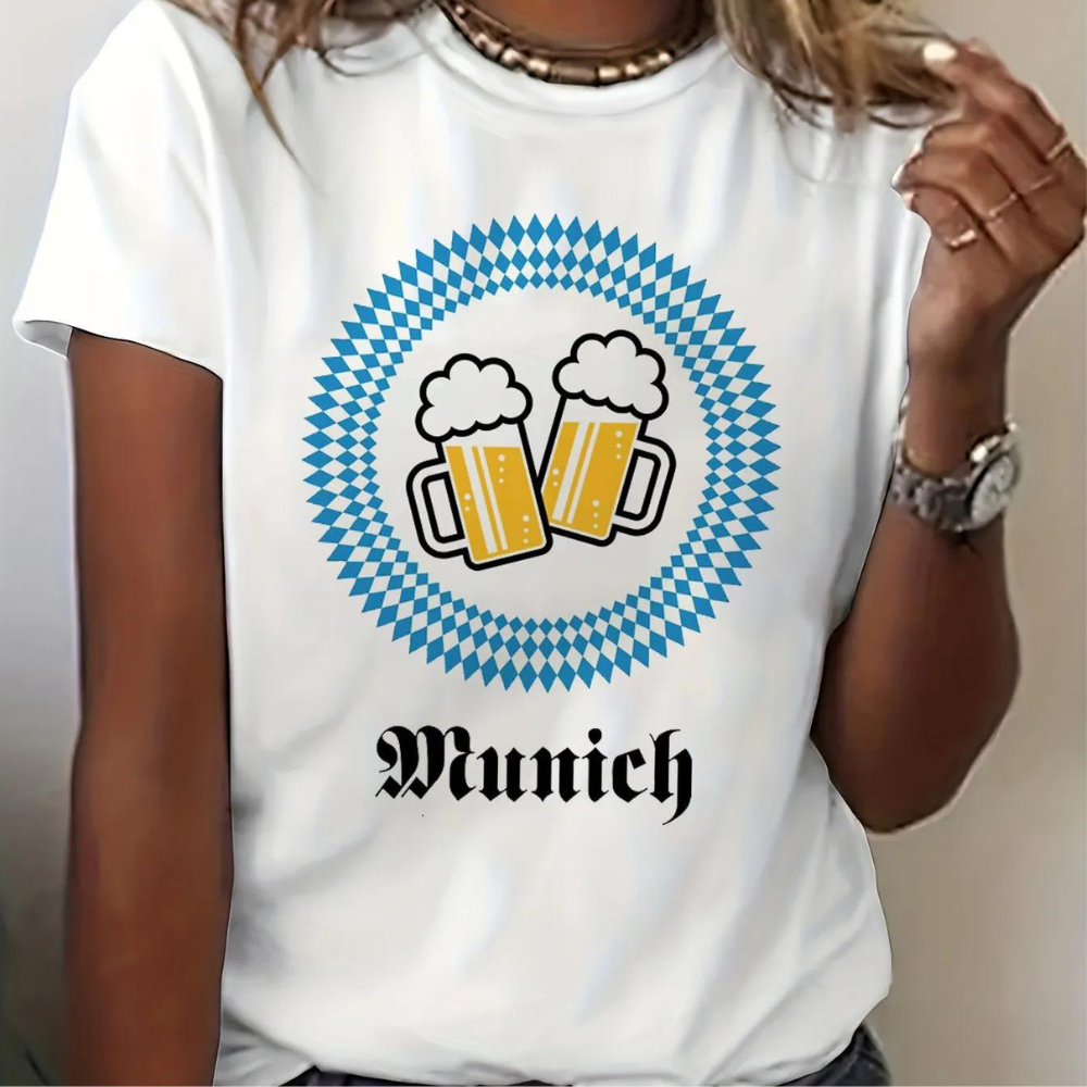 Oktoberfest-T-Shirt – Damen-Kurzarmshirt mit Rundhalsausschnitt Oktoberfest-Shirts