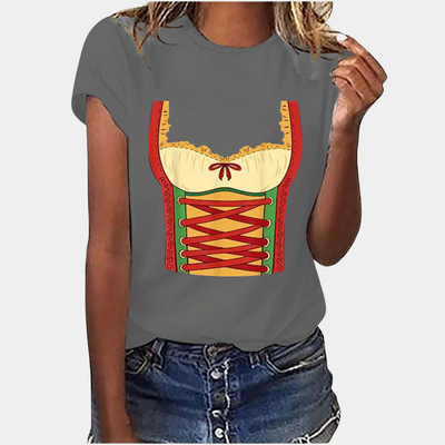 Oktoberfest-T-Shirt – Kurzarm – Dirndl-Print – Oktoberfest-Shirts – Damenbekleidung