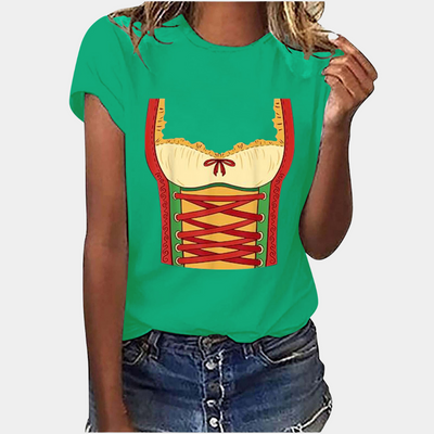 Oktoberfest-T-Shirt – Kurzarm – Dirndl-Print – Oktoberfest-Shirts – Damenbekleidung