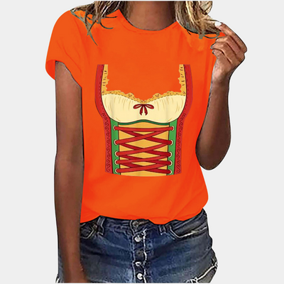 Oktoberfest-T-Shirt – Kurzarm – Dirndl-Print – Oktoberfest-Shirts – Damenbekleidung